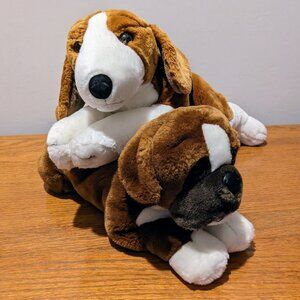 2 Stuffed Animal Plush Huggable Dogs Adorable Boxer and Hound Dog